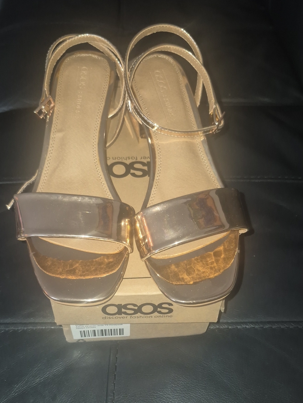 ASOS Rose Gold Metallic Block Heel Ankle-Strap Sandals